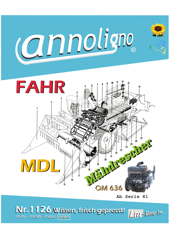 Fahr Mähdrescher Typ MDL & MB Motor Typ OM 636 - Bild- Ersatzteillisten mit Explosionszeichnungen + Motor Bedienungsanleitung - annoligno 1126